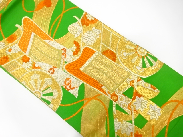 JAPANESE KIMONO / ANTIQUE FUKURO OBI / SILK / WOVEN STREAM & CARRIAGE